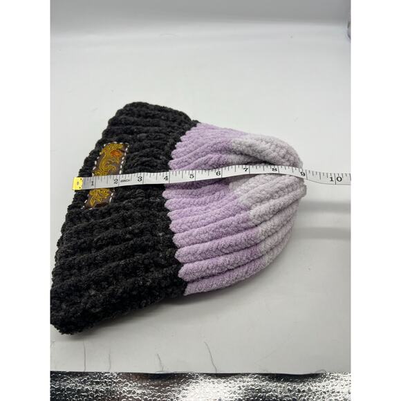 Chunky Chenille Knit Bohemian Embroidered Logo Ski Cap Beanie Hat Purple Large - Picture 7 of 7